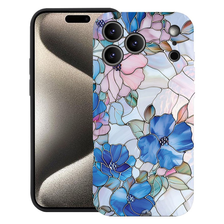 BestCase® Husa TPU Ultra Slim Compatibila cu Apple iPhone 17 Pro Max, Floral - Stained Glass Hydrangea, 2052004 B 2081