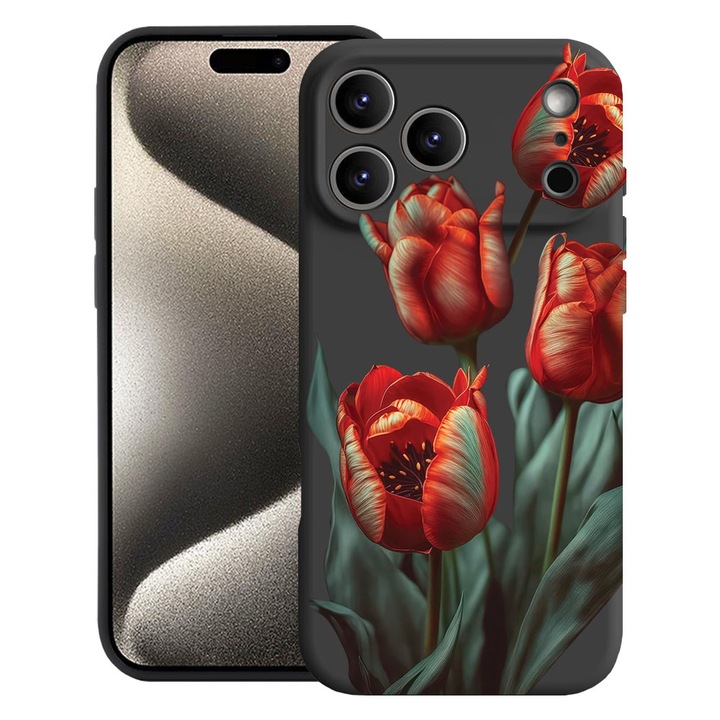 BestCase® Husa TPU Ultra Slim Compatibila cu Apple iPhone 17 Pro Max, Floral - Red Tulip, 2052004 B 2087