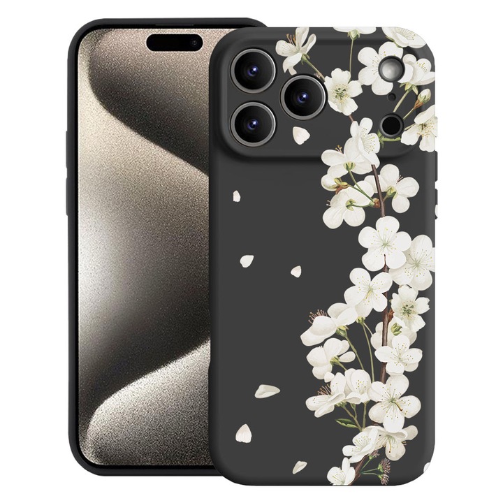 BestCase® Husa TPU Ultra Slim Compatibila cu Apple iPhone 17 Pro Max, Floral - Aesthetic White Cherry Blossom, 2052004 B 2041