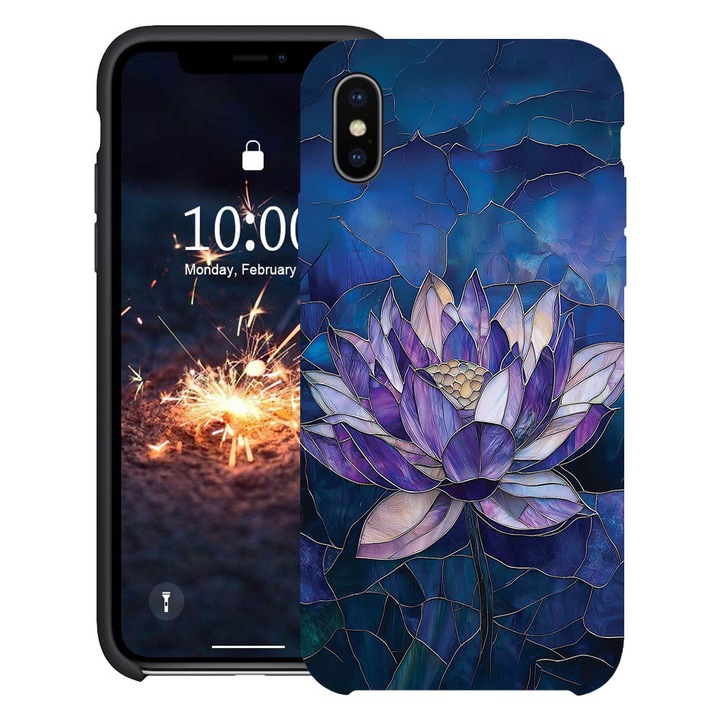 BestCase® Husa TPU Ultra Slim Compatibila cu Apple iPhone XS / X, Floral - Stained Glass Lotus, 2078162 B 2071