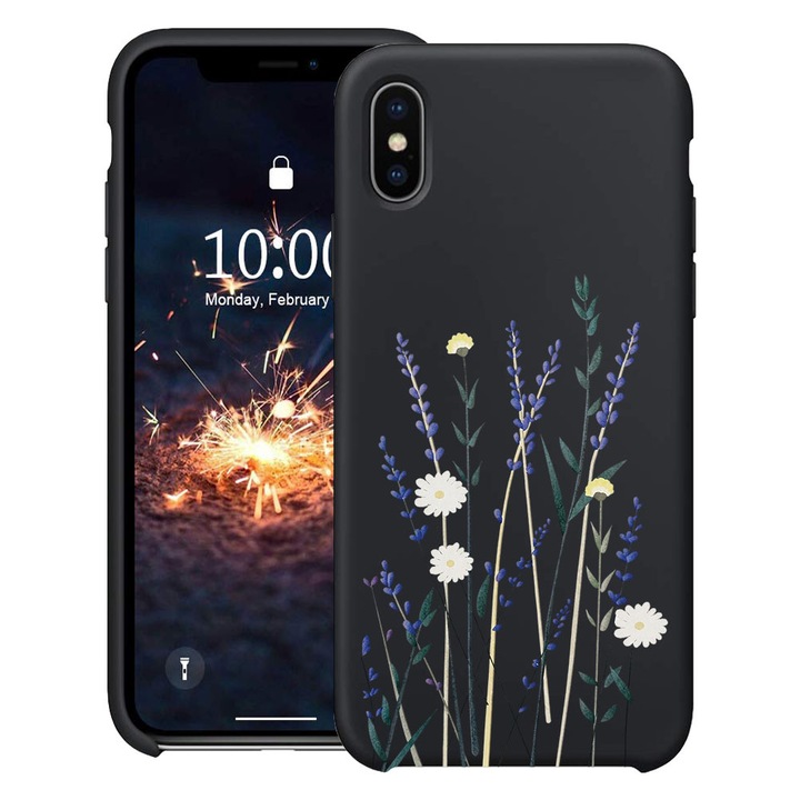 BestCase® Husa TPU Ultra Slim Compatibila cu Apple iPhone XS / X, Floral - Minimalist Levander, 2078162 B 2056