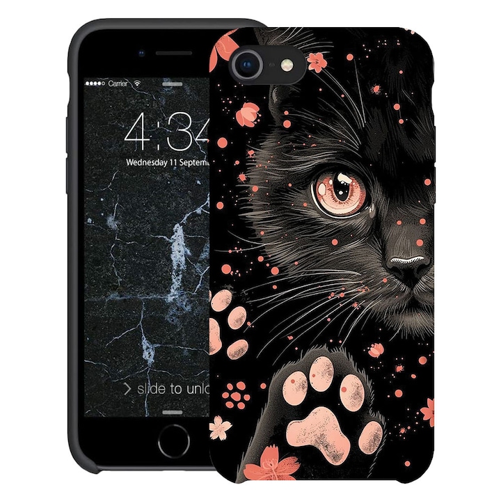 BestCase® Husa TPU Ultra Slim Compatibila cu apple iPhone SE 3 / SE 2 / 8 / 7, Black Cat, 2078152 B 2014