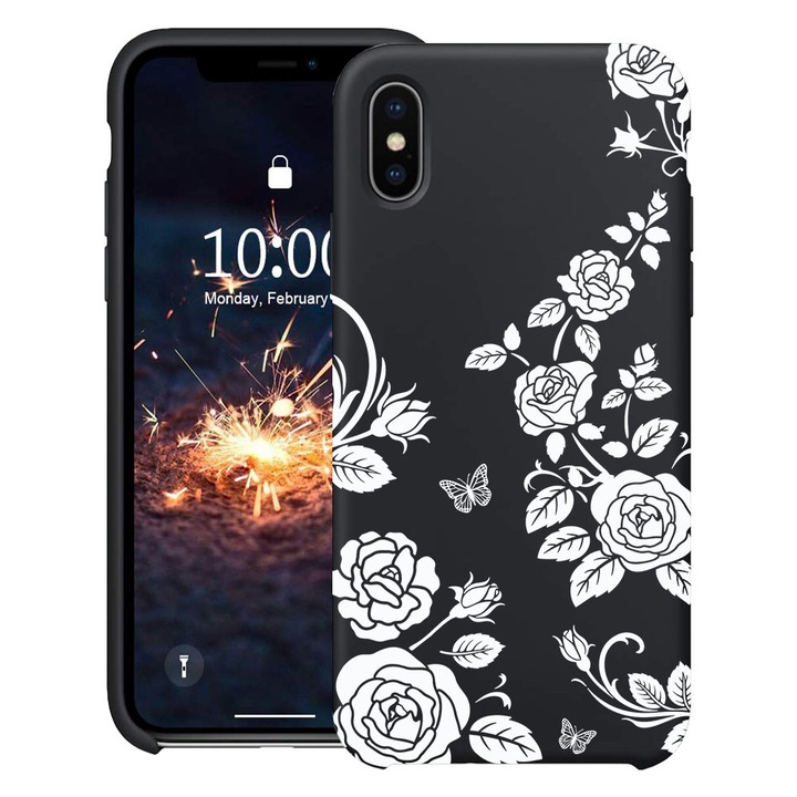 BestCase® Husa TPU Ultra Slim Compatibila cu Apple iPhone XS / X, Floral -Black Rose, 2078162 B 2036