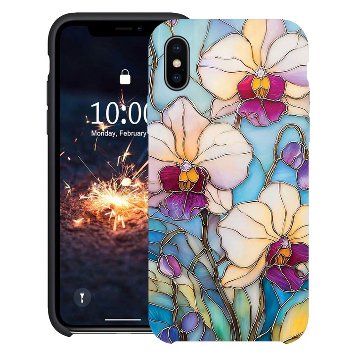 BestCase® Husa TPU Ultra Slim Compatibila cu Apple iPhone XS / X, Floral - Stained Glass Orchid, 2078162 B 2061