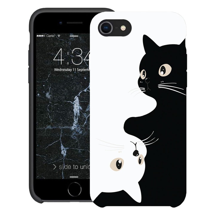 BestCase® Husa TPU Ultra Slim Compatibila cu apple iPhone SE 3 / SE 2 / 8 / 7, Black&White Cats, 2078152 B 2017