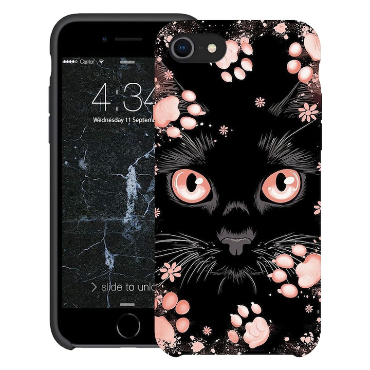 BestCase® Husa TPU Ultra Slim Compatibila cu apple iPhone SE 3 / SE 2 / 8 / 7, Black Cat, 2078152 B 2015