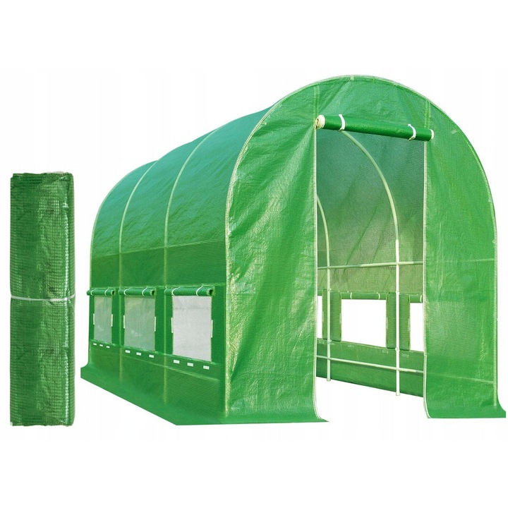 Folie de schimb pentru tunel de gradina Poves, 10m, 4x2,5x2m, verde, material PE 140g/m2, rezistent la intemperii