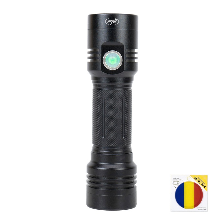 Pachet lanterna dubla PNI Adventure F200 din aluminiu cu LED, acumulator 4000mAh si Sticky Pad Drapel inclus