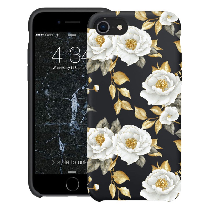 BestCase® Husa TPU Ultra Slim Compatibila cu apple iPhone SE 3 / SE 2 / 8 / 7, Floral - Aesthetic Golden Camellia, 2078152 B 2075