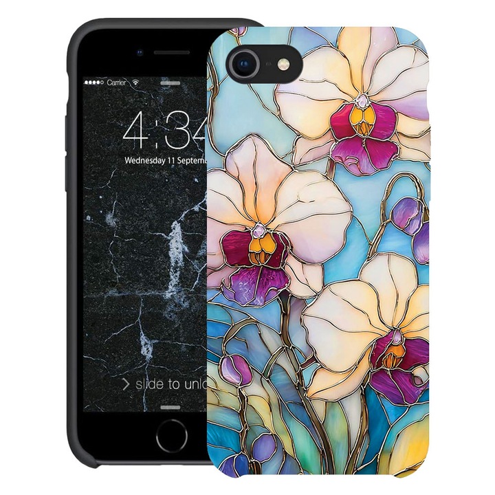 BestCase® Husa TPU Ultra Slim Compatibila cu apple iPhone SE 3 / SE 2 / 8 / 7, Floral - Stained Glass Orchid, 2078152 B 2061