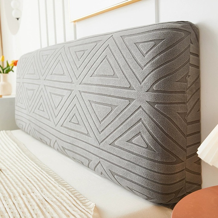 Husa elastica pentru tablie de pat, material jacquard, rezistenta la praf, pentru tablie tapitata, dimensiuni Queen/King, 180x50-60cm, Gri inchis