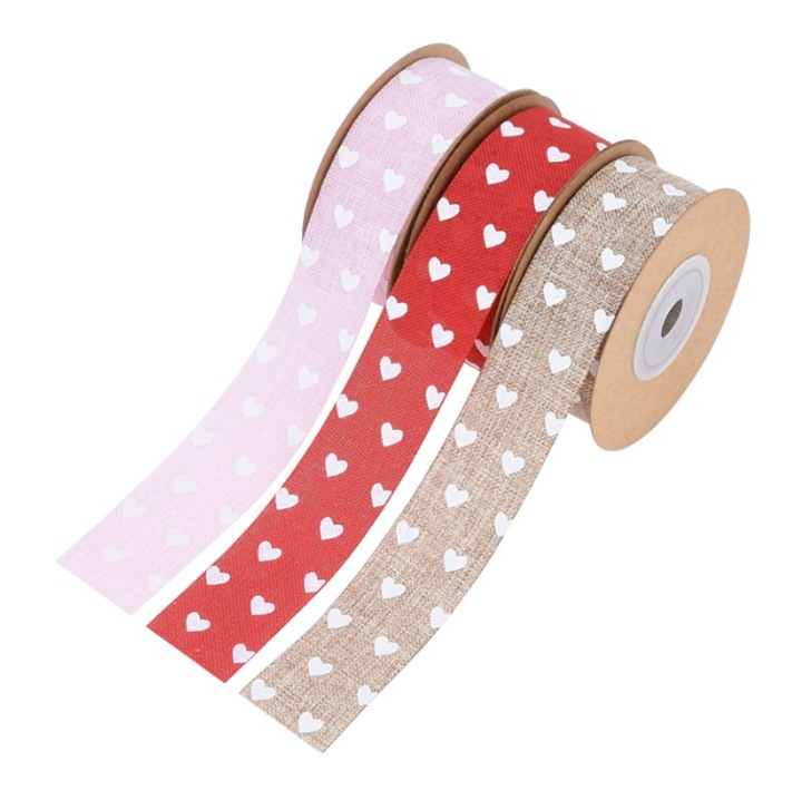 Set de 3 role panglica inima, roz deschis si rosu, material din hartie, pentru decoratiuni de Valentine's Day