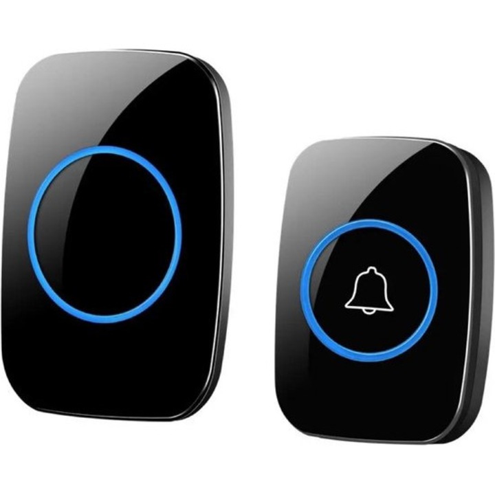 Sonerie wireless, set cu receptor plug-in, volum ajustabil 5 niveluri, impermeabil IP44, negru