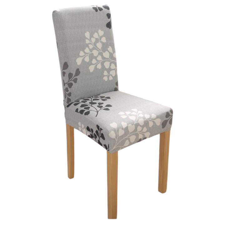 Husa elastica pentru scaun cu imprimeu cu frunze, husa rezistenta la praf pentru scaun de masa din poliester pentru decorarea interioara