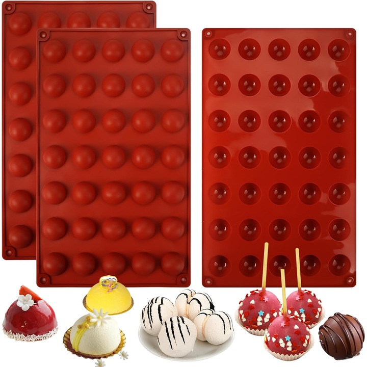 Set 3 forme prajituri semisferice, 35 gauri, rosu caramiziu, 29x17cm