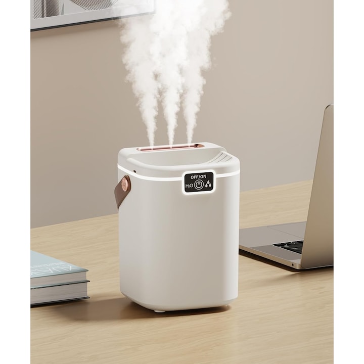 Umidificator de aer Volcano, 300ml, alb, mod de vaporizare cu flacara si meduza, set complet