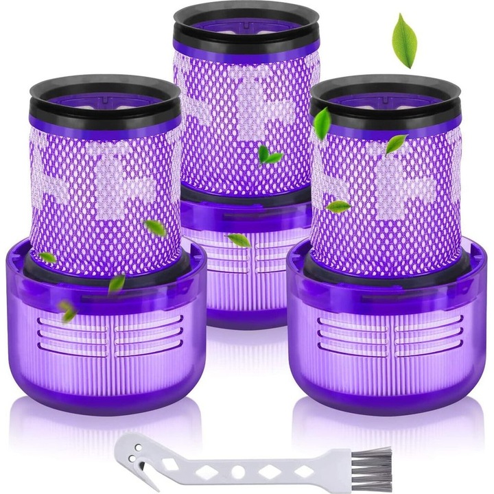 Set de 3 filtre HEPA pentru aspiratoare Dyson V12, lavabile, reutilizabile, 0.3 microni