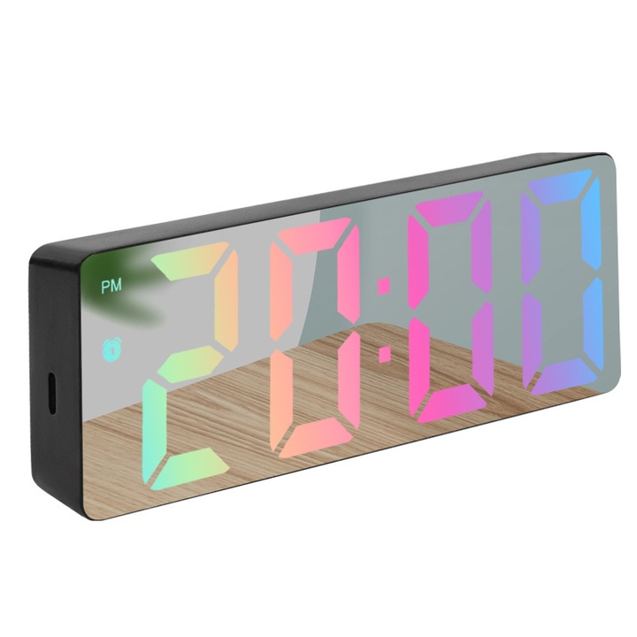 Ceas desteptator RGB pentru dormitor, dimabil, culori multiple, 30x10cm