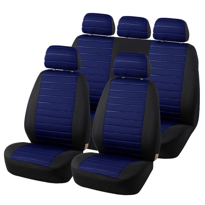Huse auto universale, set 5 piese, culoare albastra, confortabile, din poliester