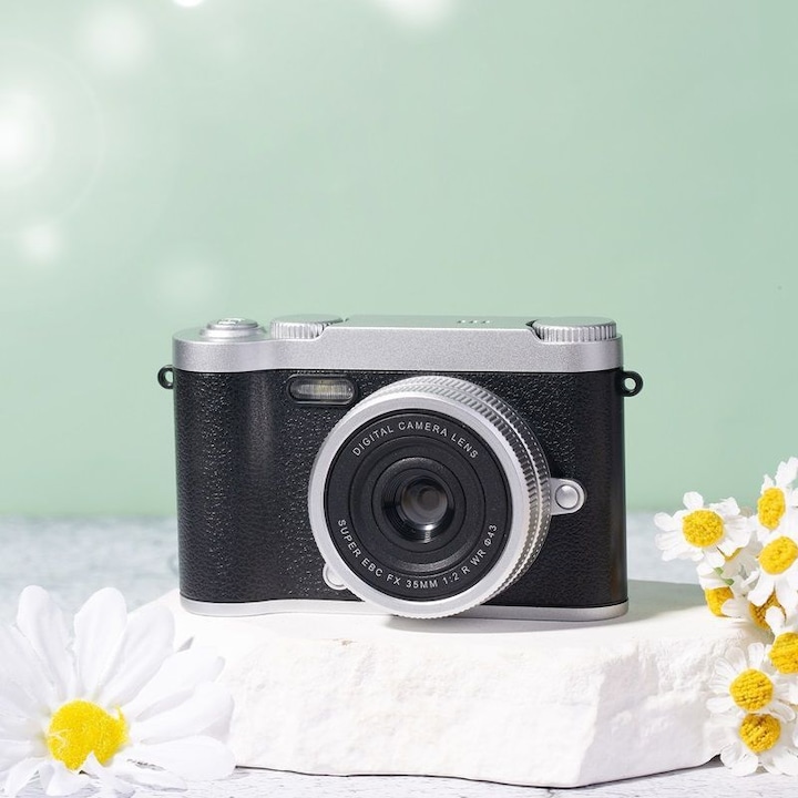 Camera foto pentru copii, 48MP, video 1080p, set cu card SD de 32GB, portabila, neagra