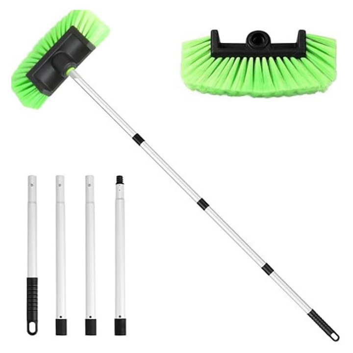 Perie de spalat auto cu maner lung ajustabil, 62.7 inci, bristles moi, set de curatare, verde