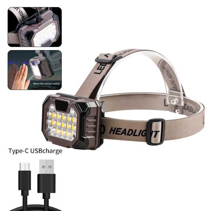 Lanterna LED, 600 lumeni, 5 moduri de iluminare, rezistent la apa, ultrausoara, incarcare USB-C