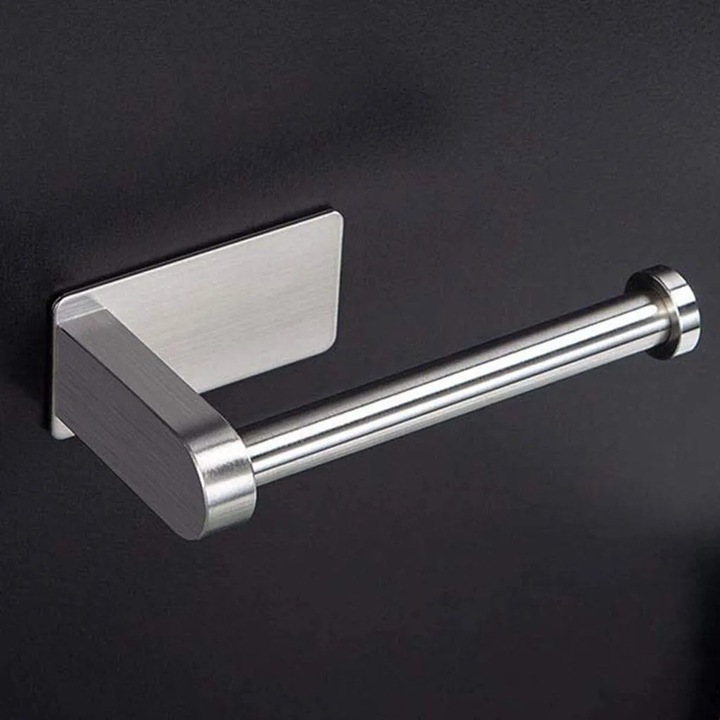 Suport autoadeziv pentru hartie igienica, design european, otel inoxidabil, 9x4.5cm, 15cm lungime