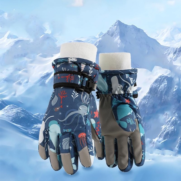 Manusi de zapada pentru copii, marine, marimea L, impermeabile, calduroase, pentru activitati in aer liber, set de manusi