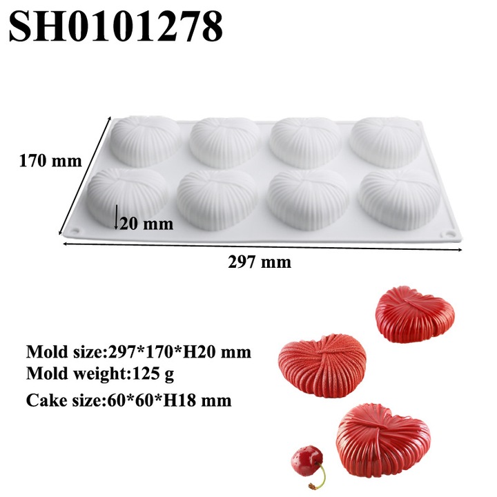 Forma prajituri, 8 gauri, design inima, silicon, rezistent la caldura, non-aderent, multicolor