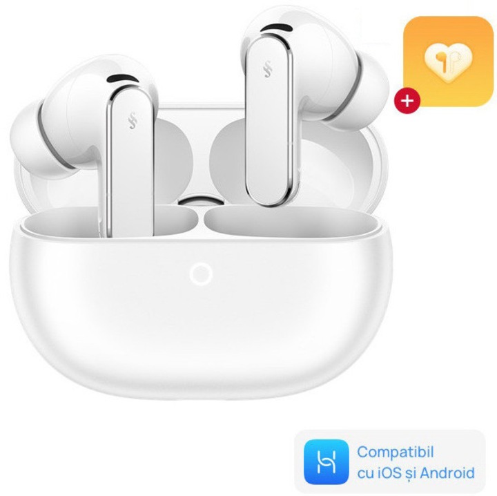 Casti In-Ear HUAWEI FreeBuds Pro 5, True Wireless, Dual Engine AI Sensing ANC, Bluetooth, IP57, Multi point connection, Automonie 38h, Carcasa incarcare wireless, White + 1 Year Loss Care