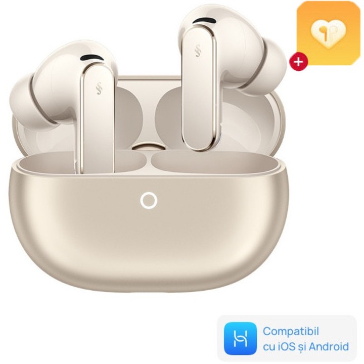 Casti In-Ear HUAWEI FreeBuds Pro 5, True Wireless, Dual Engine AI Sensing ANC, Bluetooth, IP57, Multi point connection, Autonomie 38h, Carcasa incarcare wireless, Sand + 1 Year Loss Care