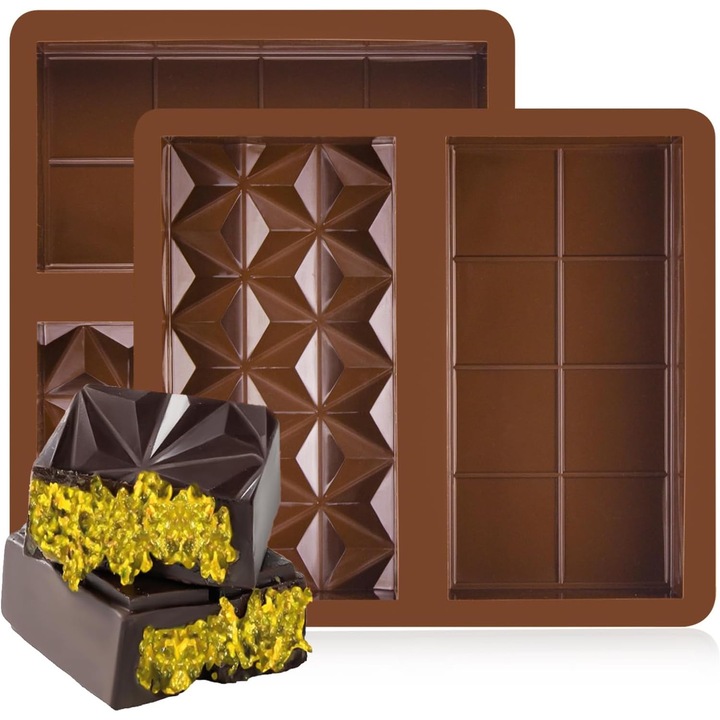 Set 2 forme prajituri din silicon pentru ciocolata, design diamant, multicolor, rezistente la temperaturi de -40C la 230C