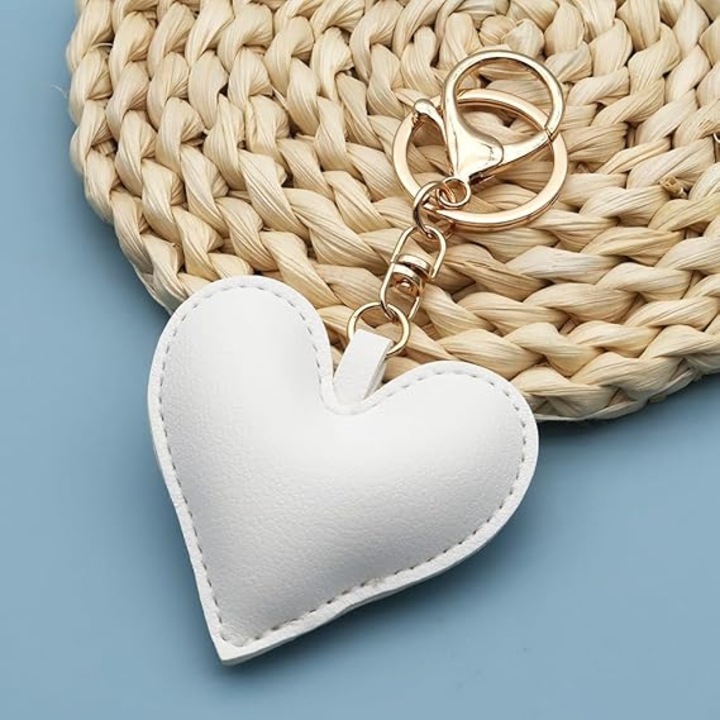 Brelocuri din piele set 2, inima, alb
