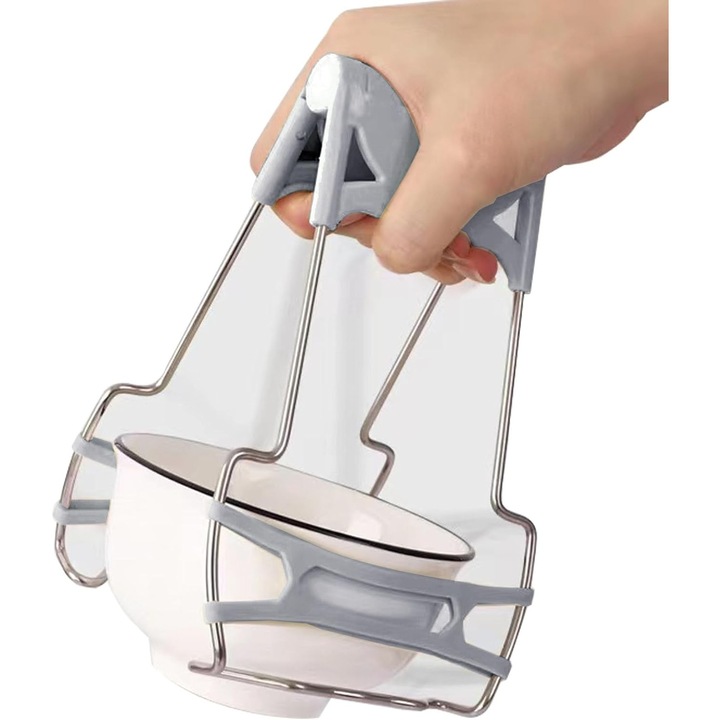 Set 2 clesti de bucatarie din otel inoxidabil, anti-arsuri, cu maner din silicon, 7x4.7x1.8 inch, albastru