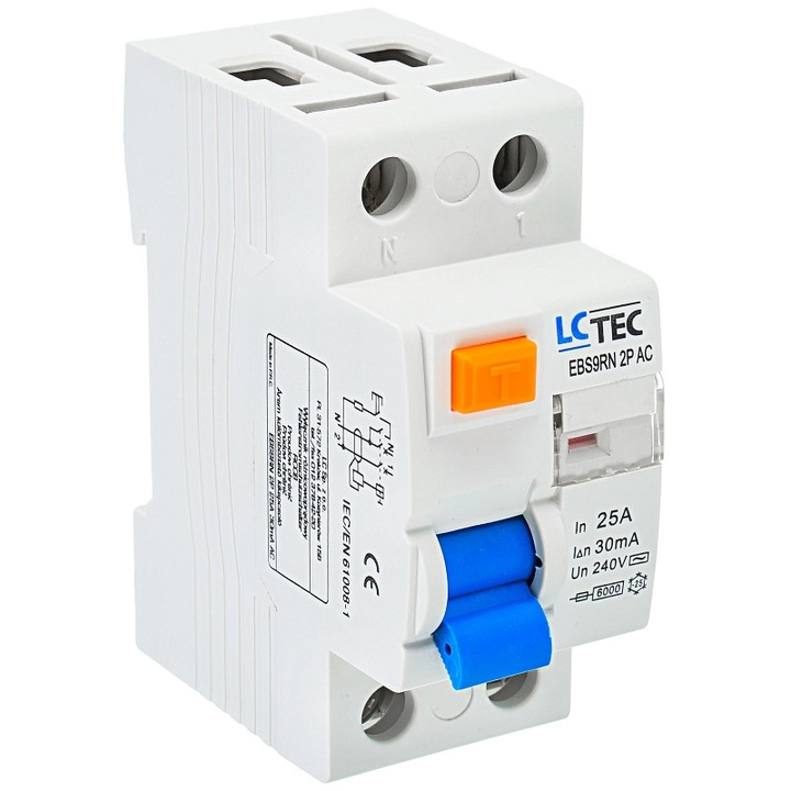 Siguranta electrica LC Tec, intrerupator diferential 25A 30mA, 2P, 6kA, IP20