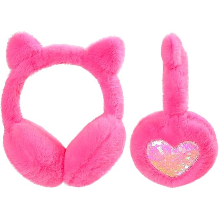 Caciuli de iarna pentru copii, design urechi de pisica, moale si pufoase, multicolor, unica marime