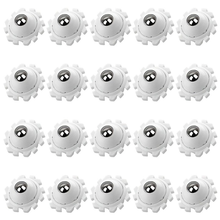 Set de 20 roti mini 360 pentru mobilier, autoadezive, alb, capacitate 20 kg