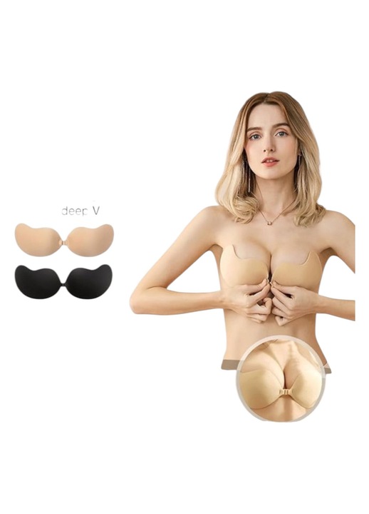 Set 2 sutiene invizibil Push Up, lipicios femei spate fara bretele sutien fara sudura autoadeziv, marime B