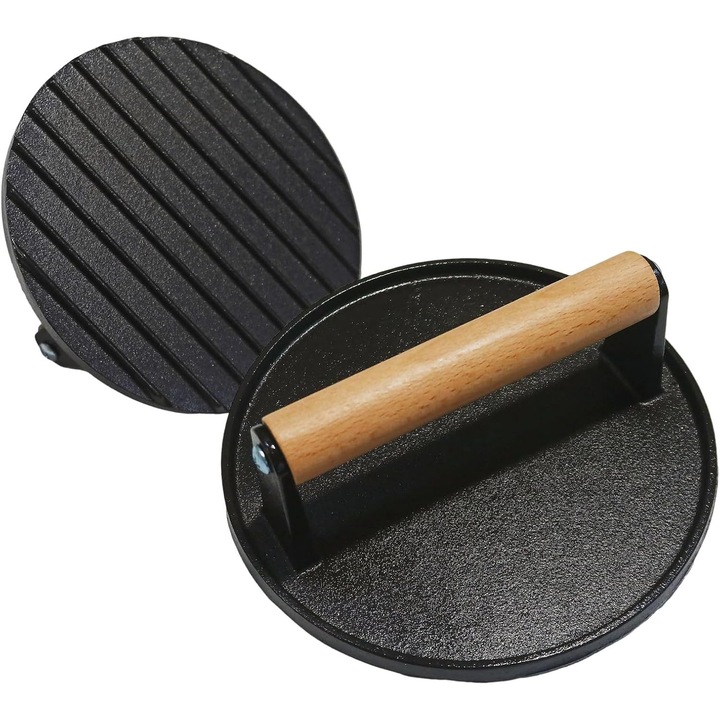 Mold pentru hamburger din metal, non-aderent, design rotund, grip sigur, pentru gratar, camping, petreceri
