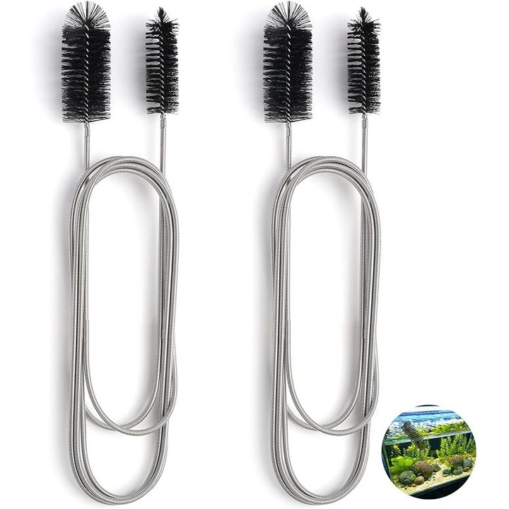 Set de perii de curatare cu doua capete, 200cm, din otel inoxidabil si nylon, pentru tevi si colturi greu accesibile