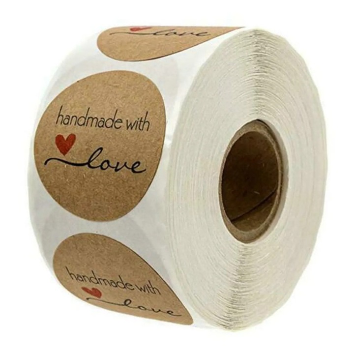 Set de 500 etichete autoadezive in forma de inima, 2.5cm, rosu