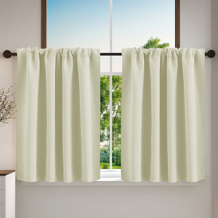 Perdea scurta de bucatarie - Perdea de cafenea, Decoratiune pentru ferestre mici, pentru dulap/usa/bucatarie, Buzunar pentru tija, L 40 x I 60 cm, 2 panouri