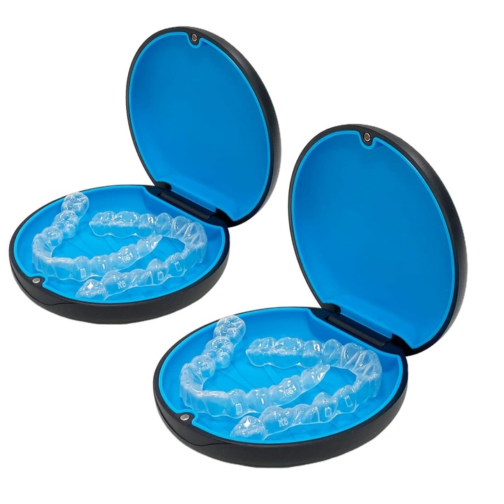 Set 2 cutii pentru aparate dentare, compact, cu inchidere magnetica, 3.42x0.98 inch
