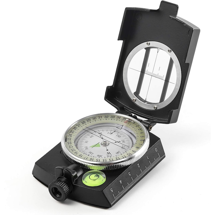 Busola tactica multifunctionala, neagra, cu curea si geanta, rezistenta la apa si socuri, dimensiuni 10x5cm