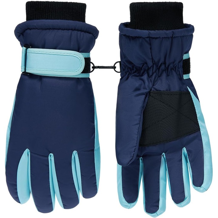Manusi copii, impermeabile si calduroase, pentru schi, albastru inchis, 9-15 ani, set de manusi pentru iarna