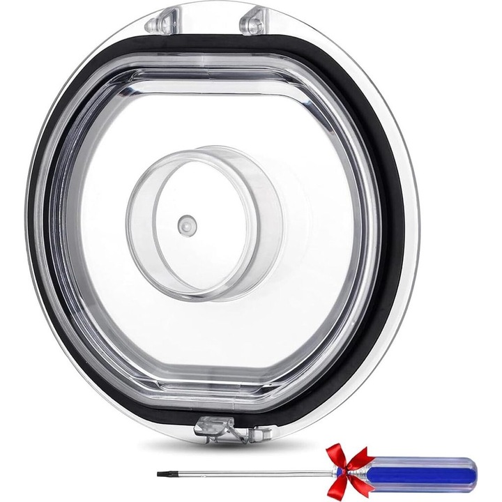 Capac de rezerva pentru recipientul de praf Dyson V7/V8, set cu surubelnita, transparent, cu inel de etansare negru