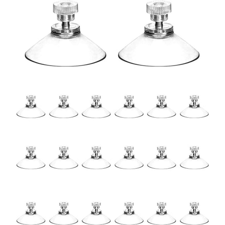 Set 20 ventuze transparente, 4cm, PVC, pentru suporturi si accesorii de baie