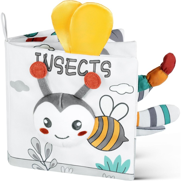 Carte moale 3D pentru bebelusi, jucarie interactiva, material texturat, sunet BB, multicolor, 0-12 luni