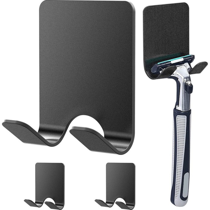 Suport pentru ras, set de 3 bucati, otel inoxidabil, negru, 45x65mm
