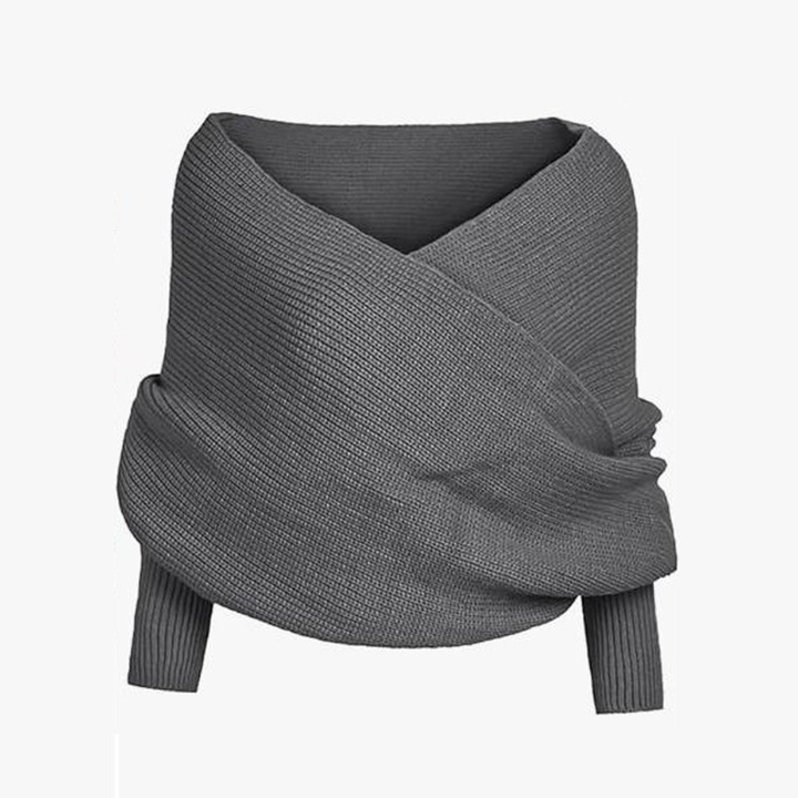 Esarfa cu maneci pentru femei, gri inchis, 220x50cm, material acrilic, design elegant si versatil